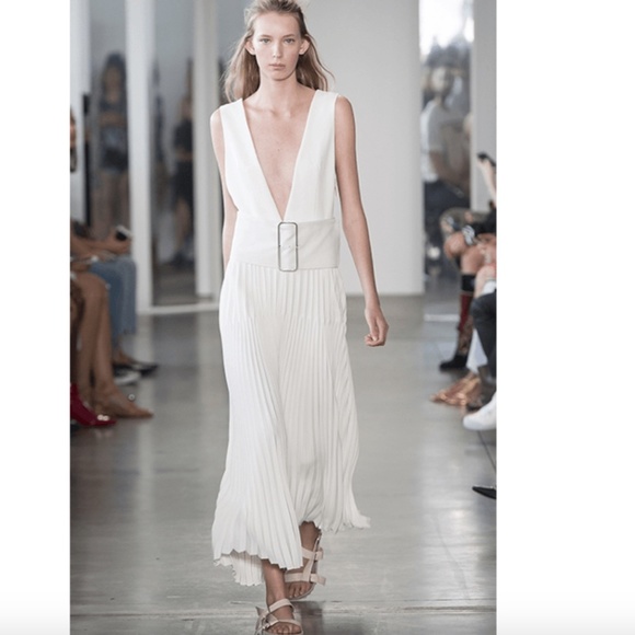 New Dion Lee Pleated Trapeze Dress In Ivory White Size 6